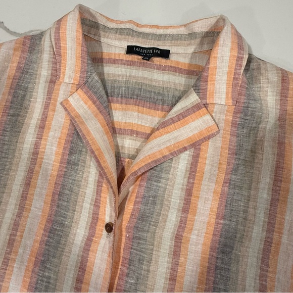 LaFayette 148 Blouse Size XL Wendell Striped Linen Button Front beach resort - Picture 5 of 12